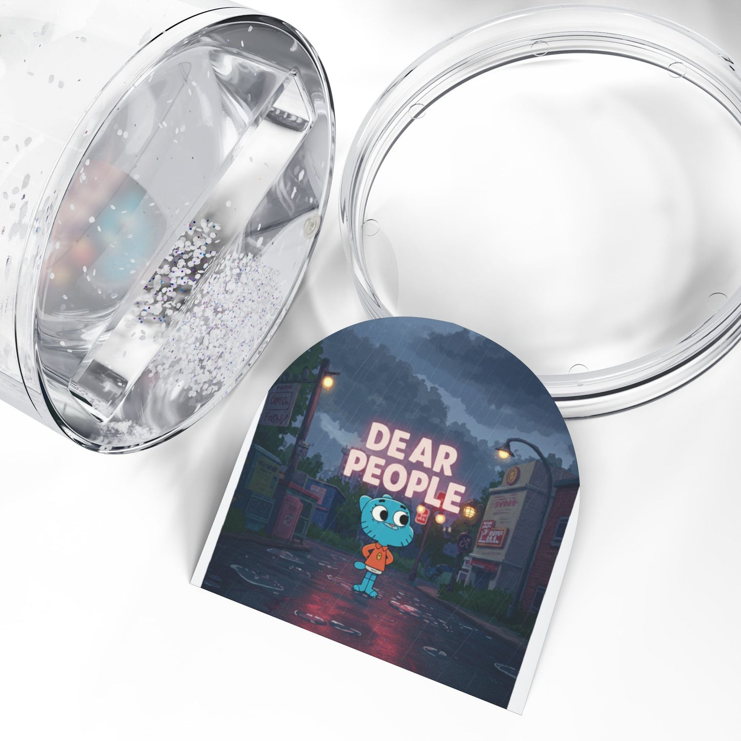 Whimsical Snow Globe with 'Dear People' Message - Perfect Gift for Cartoons Lovers